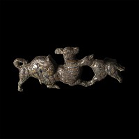 Roman Tinned Bronze Lion Pair Attacking a Deer Plate Brooch