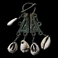 Viking Age Bronze Omega Brooch with Shell Dangles