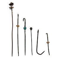 Medieval Bronze Pin and Fish Hook Group