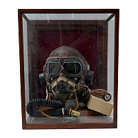 Complete Royal Air Force WWII Flying Helmet Set Up in Display Case