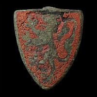 Medieval Knight's Enamelled Bronze Heraldic Horse Harness Pendant with Rampant Lion