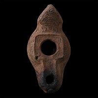 Byzantine Period Terracotta Oil Lamp with Triangular Handle