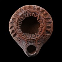 Roman Terracotta Oil Lamp with Leaves