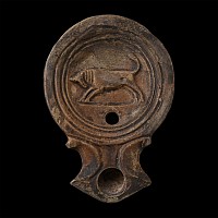 Roman Terracotta Oil Lamp with Butting Bull