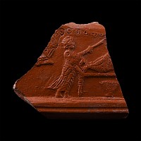 Roman Red Ware Rectangular Fragment with Slave Fanning a Noble on a Day Bed