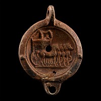 Roman Terracotta Oil Lamp with Victory Quadriga