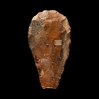African Stone Age Homo Erectus Large Knapped Orange Stone Handaxe