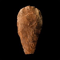 African Stone Age Homo Erectus Large Knapped Orange Stone Handaxe