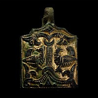 Viking Gilt Bronze Horse Harness Pendant with Birds
