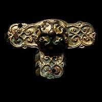 Medieval Gilt Bronze Horse Harness Mount with Floral Cross