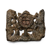 Medieval Pewter Pilgrim's Badge with Angels Holding a Cross Aloft