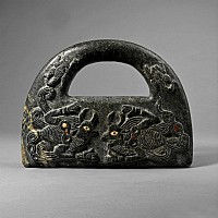 Large Bactrian Black Chlorite 'Hand Bag' Ceremonial Weight