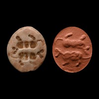 Mesopotamian Cream Stone Stamp Seal with Animals