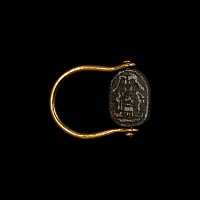 Phoenician Lapis Lazuli Scarab in Gold Swivel Ring
