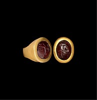 Greek Gold Ring with Garnet Gemstone
