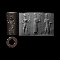 Old Babylonian Hematite Cylinder Seal with the Moon God Sin
