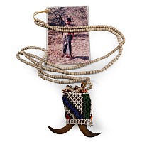 Zulu Woman's Beaded 'Goat Horn' Wedding Necklace and Photograph of an Unknown Zulu, a Descendant of the Owner, Wearing It
