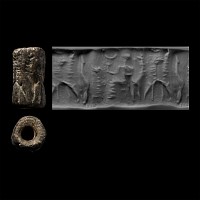 Western Asiatic Steatite Cylinder Seal with Deity and Beasts