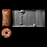 Western Asiatic Orange Banded Agate Cylinder Seal with Figure