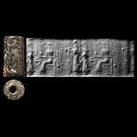 Western Asiatic Grey Stone Cylinder Seal with Presentation Scene