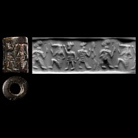 Western Asiatic Grey Stone Cylinder Seal with Figural Scene