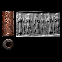 Western Asiatic Grey Stone Cylinder Seal with Processional Scene