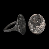 Greek Silver Ring with Seated Goddess Holding a Dove