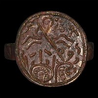 Byzantine Bronze Ring with Military Saint and Inscription