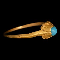 Large Medieval Gold Ring with Amuletic Turquoise Gemstone