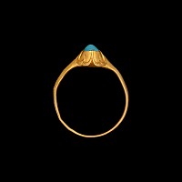 Large Medieval Gold Ring with Amuletic Turquoise Gemstone