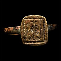 Byzantine Bronze Ring with Cross Over Bust