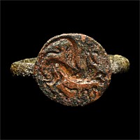 Large Late Roman Bronze Ring with Gryphon with Snake