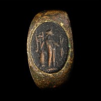 Roman Bronze Ring with Mercury Glass Intaglio