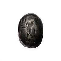Roman Black Stone Intaglio with Standing Figure of Mercury