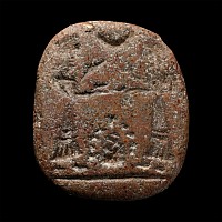 Western Asiatic Pink Stone Stamp Seal with Offering Scene