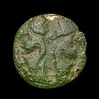 Western Asiatic Glass Stamp Seal with Deity and Animals