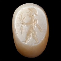 Sasanian White Speckled Cream Stone Stamp Seal with Figure
