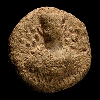 Eastern Roman Terracotta Bifacial Bulla with Figure and Inscription