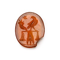 Roman Eagle on Scale and Mosius Beside Cornucopia and Star Carnelian Gemstone