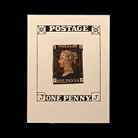 Victorian Penny Black Re-entry with Red Maltese Cross