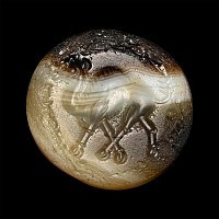 Sasanian Banded Agate Stamp Seal with a Dromedary Camel and Inscription