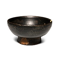 Greek Black Ware Footed Cup with Concentric Circles