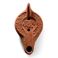 Late Roman Terracotta Oil Lamp with Ram