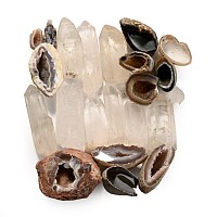 Group of Twenty-Two [22] Agate Crystal Geode Halves and Rock Crystal Quartz Points
