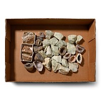 Group of Thirty-Two [32] Cut Half Agate Geode and Blue Calcite Mineral Specimens