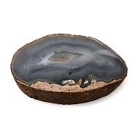 Large Cut and Polished Banded Blue Agate Geode Slice Artefact Base