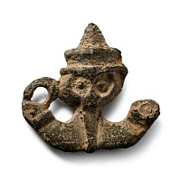 Anglo-Saxon Bronze Florid Brooch Terminal with Moustached Face
