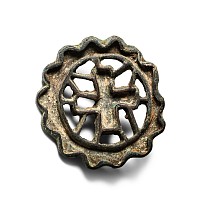 Large West Central Asian Bronze Scalloped Seal Matrix with Greek Cross