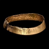 Post Medieval 'Love and Live Happily' Gold Posy Ring
