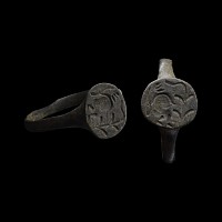 Roman Bronze Ring with Standing Figure and Tree